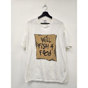 Vintage Will Fish 4 Food Shirt Mens Large Splittie Graphic Delta Funny Tee 90s
